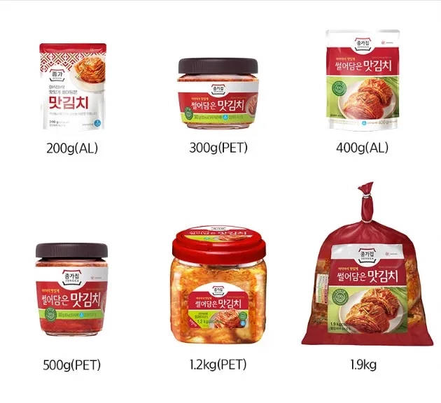 variety of kimchi products commonly found in Asiatic supermarkets in the West