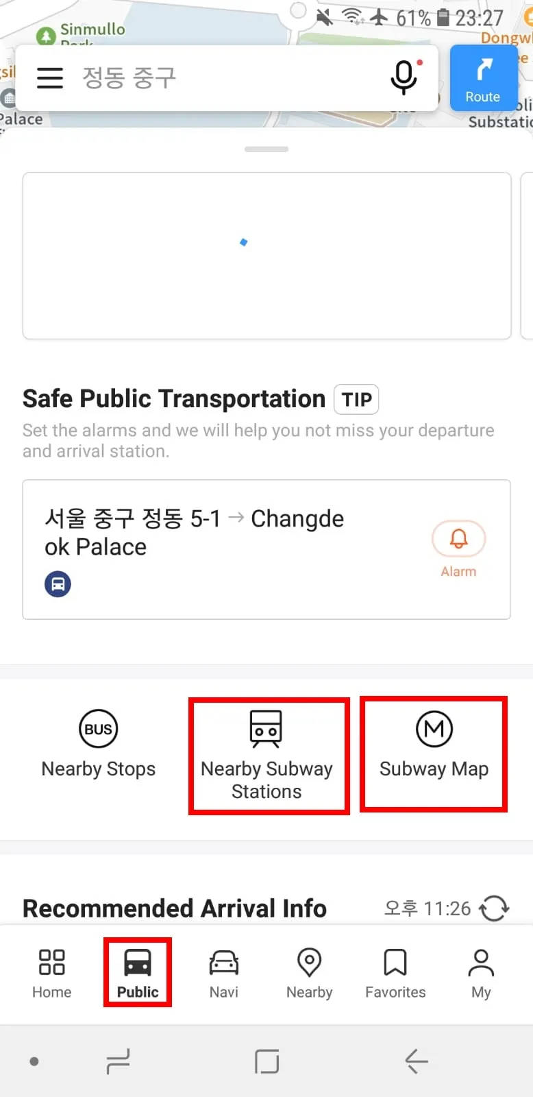 Checking nearby subway stations and subway map