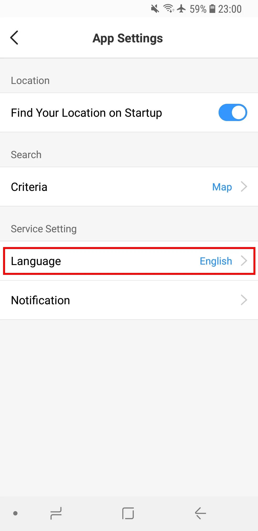 Set the language in the 'Service Settings'