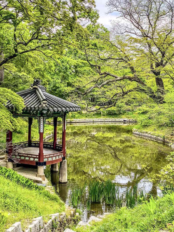 Fan-shaped pavilion with a commanding view.