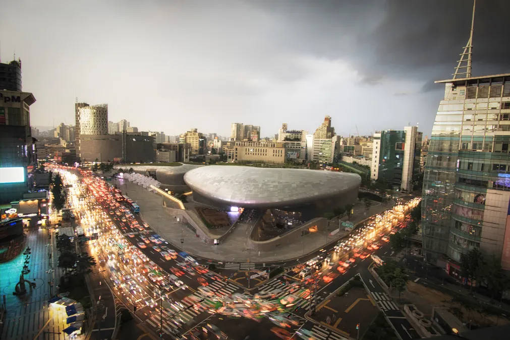 Seoul's landmark, Dongdaemun Design Plaza, designed by Zaha Hadid