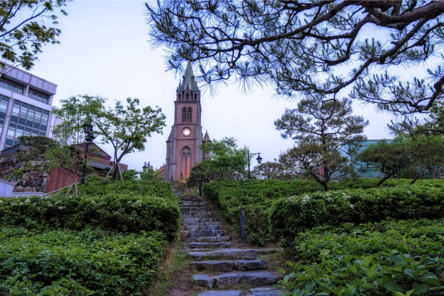 Myeongdong Cathedral situated on a hill