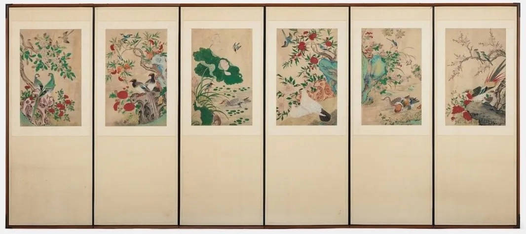 beatiful Korean traditional folding screen with traditional paintings from the National Folk Museum of Korea