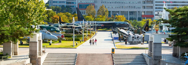 The fighter jets in the War Memorial's outdoor Exhibitions.