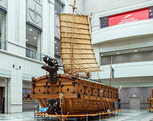 The turtle ship model on display at the War Memorial.