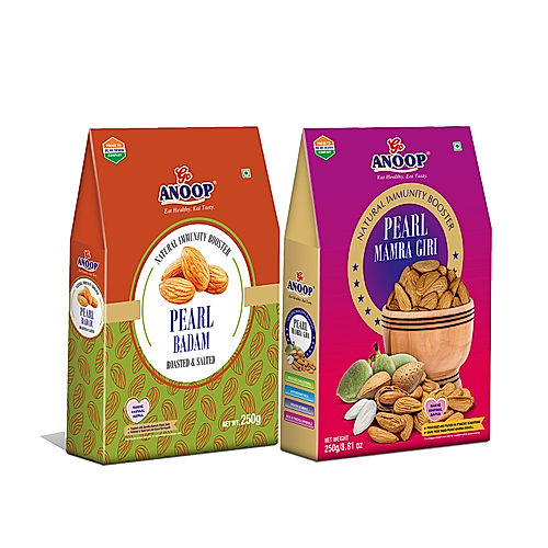 SUPER VALUE ALMONDS PACK WITH 250G PACK OF MAMRA GIR AND ROASTED AND SALTED CALIFORNIAN ALMONDS