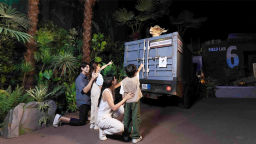 Crashed truck at a field lab