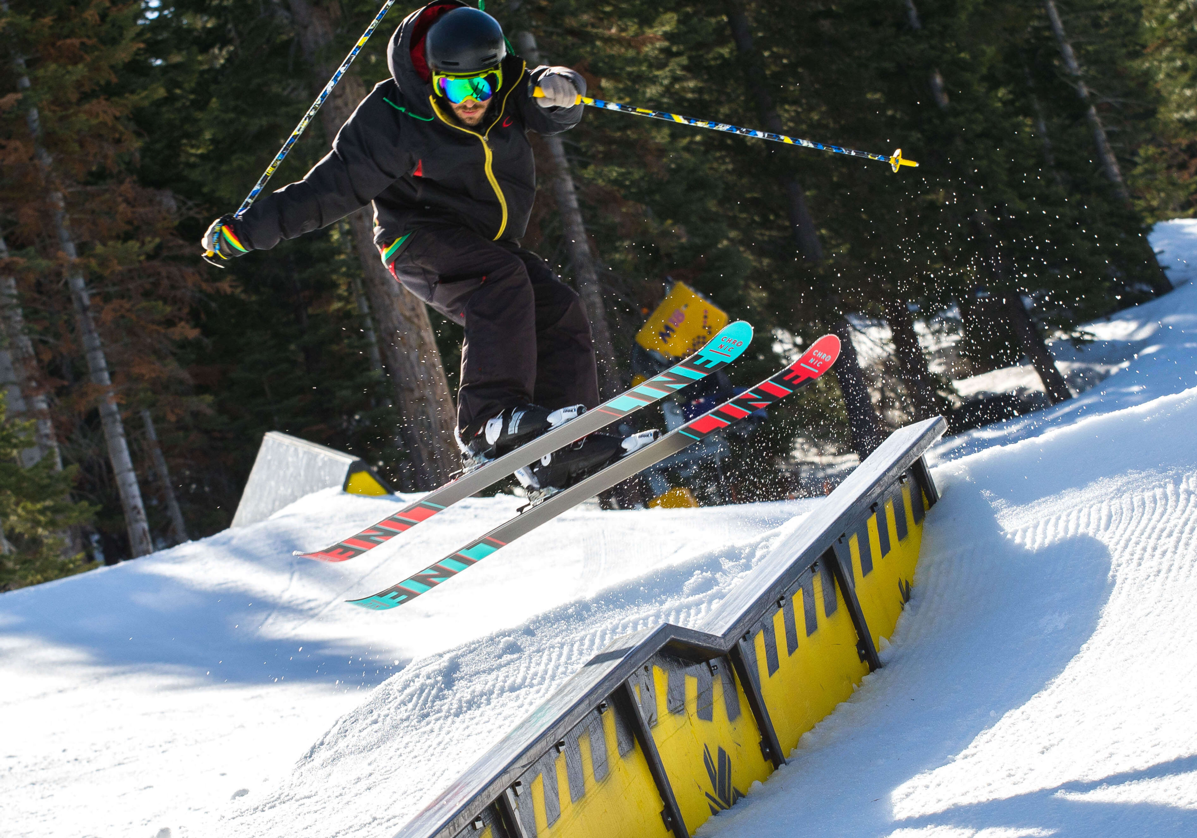 Skier hitting a rail