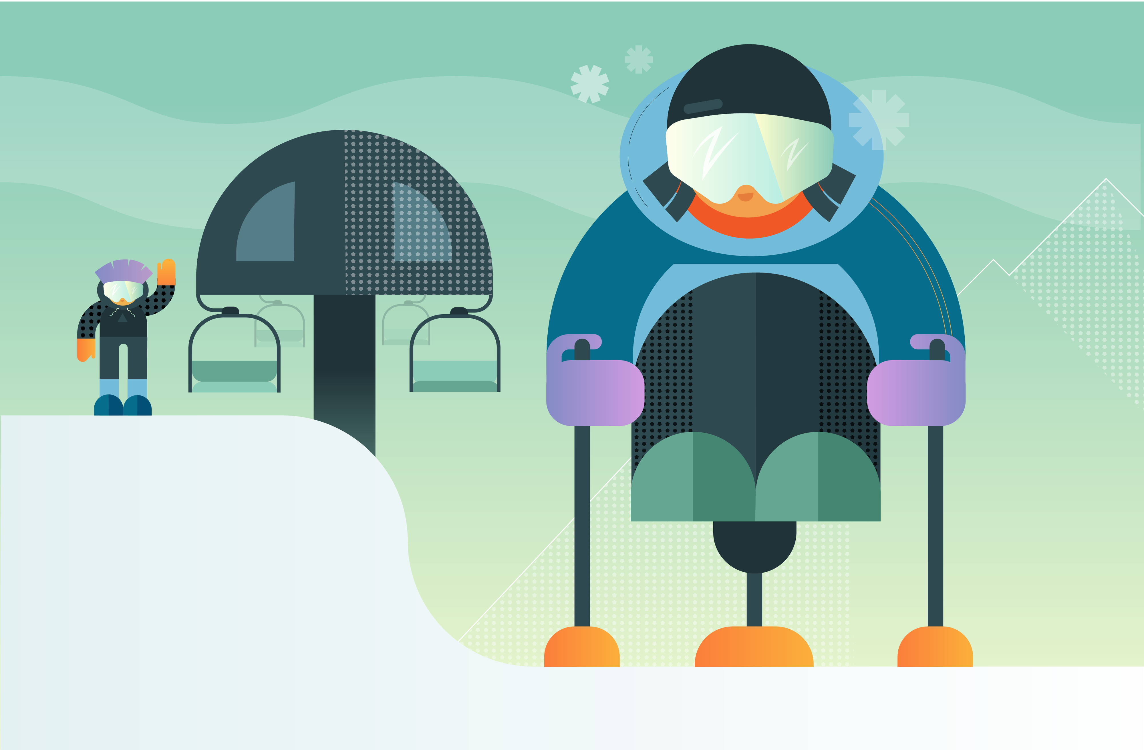 Illustration of an adaptive skier