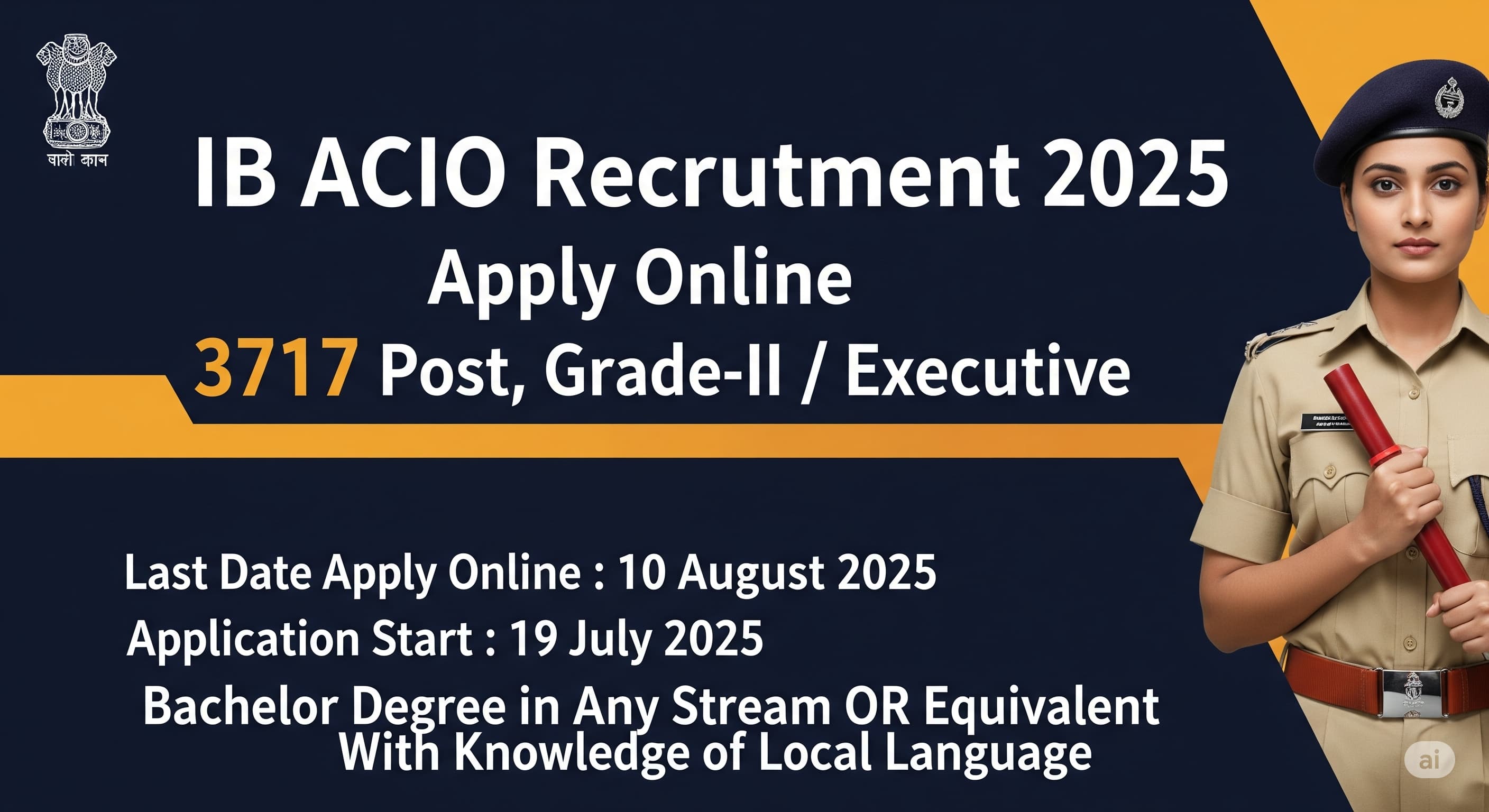 IB ACIO Recruitment 2025 – Apply Online for 3717 Executive Posts | MHA Intelligence Bureau Jobs
