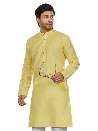 Premium Partywear Cotton Rich Jacquard Kurta, Sunflower Yellow, Regular Fit