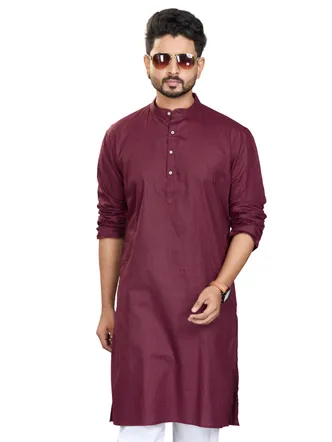 Pure Cotton Handloom Golden Stripes Premium Kurta, Burgundy Maroon, Regular Fit