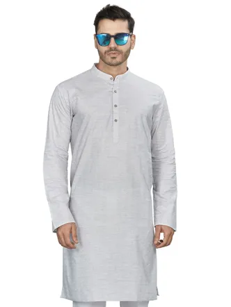 Pure Cotton Vertical Jacquard Design Premium Kurta, Grey, Regular Fit