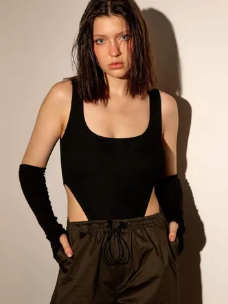 Black Square Cut Bodysuit