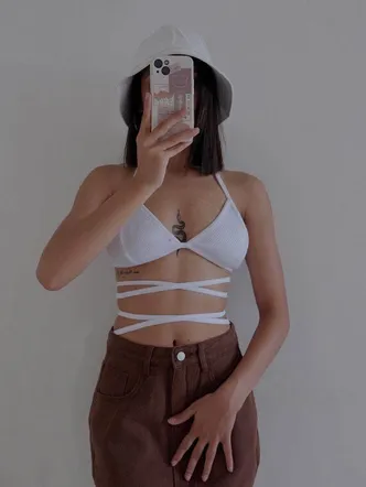 White Tie Up Rib Bralette