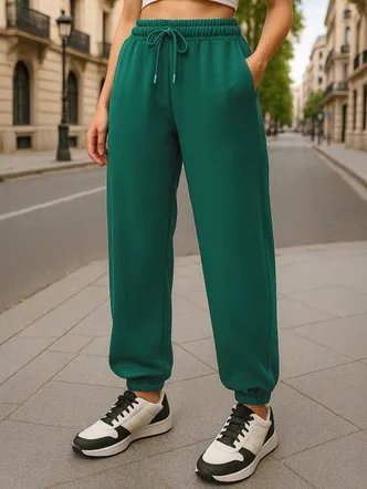 Women's Green Super Loose Fit Brushed Joggers