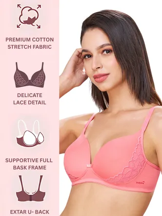 FELICITY | Lace Trim Everyday Seamless Lift – Lightly Padded, Non-Wired T-Shirt Bra