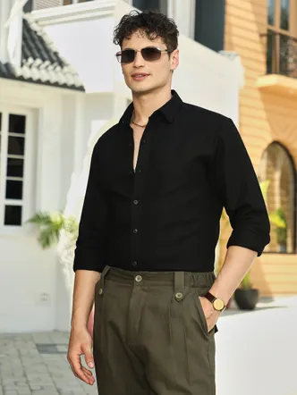 Mens-Midnight-Black-Slanted-Trough-Shirt