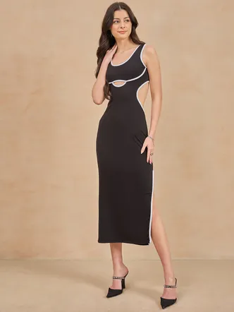 Contrast Knitted Midi Dress