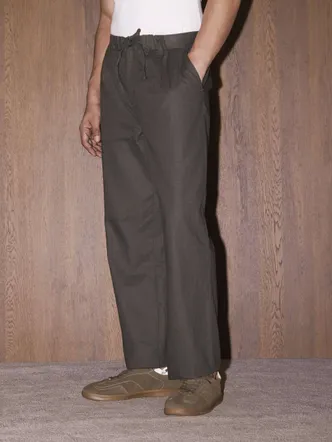 Cotton Drawstring Pants - Stone Olive