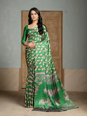 Garden Vareli Green Floral Printed Crepe Saree