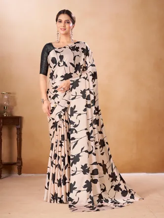 Garden Vareli Peach Floral Printed Crepe Saree