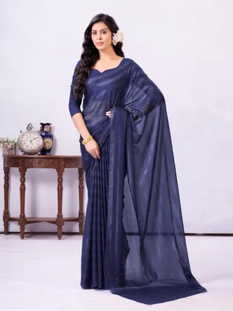 Garden Vareli Blue Stripes Printed Chiffon Saree