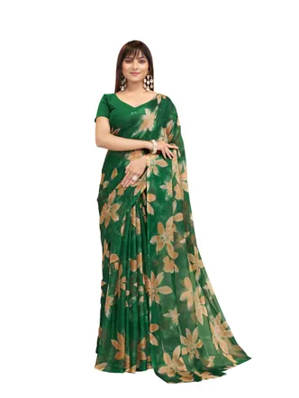 Garden Vareli Green Printed Chiffon Sarees