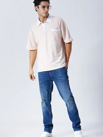 Peach Dapper Drift Oversized Sustainable Polo T-Shirt