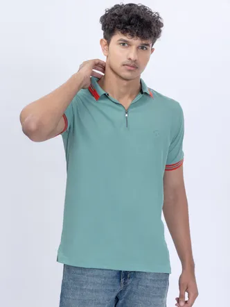 Aqua Forest Green Polo With Contrast Collar