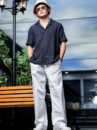 House of Koala Relaxed Fit Cotton Crochet Resort Shirt