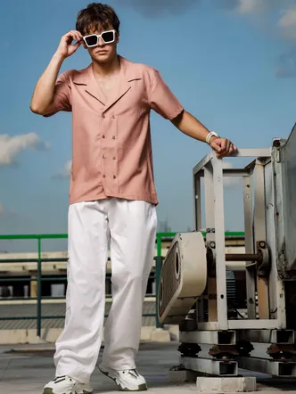 House of Koala Textured Jacquard Notched Lapel Collar Relaxed Fit Resort Shirt