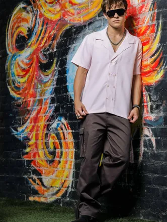 House of Koala Textured Jacquard Notched Lapel Collar Relaxed Fit Resort Shirt