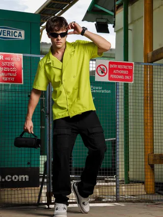 House of Koala Textured Jacquard Notched Lapel Collar Relaxed Fit Resort Shirt