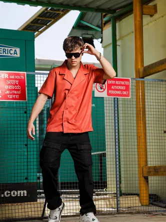 House of Koala Textured Jacquard Notched Lapel Collar Relaxed Fit Resort Shirt