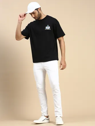 House of Koala Oversized Printed Drop-Shoulder Sleeve Pure Cotton T-shirt