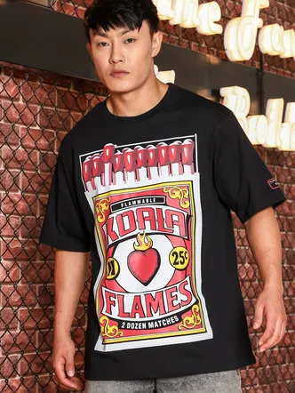 Black Oversized Printed Premium Drop-Shoulder Sleeve Pure Cotton T-shirt