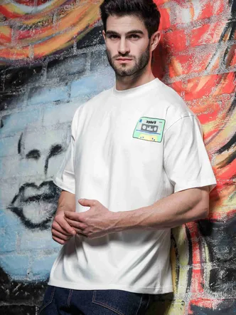 House of Koala Oversized Printed Drop-Shoulder Sleeve Pure Cotton T-shirt