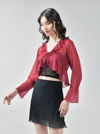 Wine Ruffle Shrug
