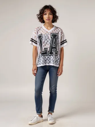 White Oversized Varsity Lace Top