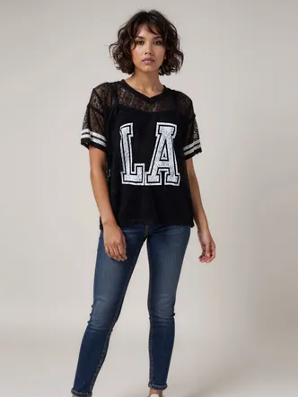 Black Oversized Varsity Lace Top