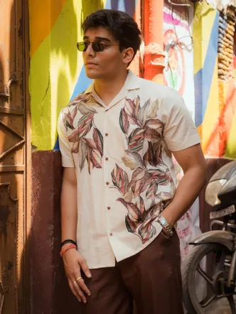 Jungle Muse Placement Printed Linen Designer Shirt