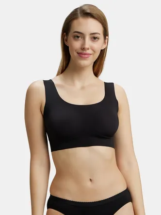 Wirefree Padded Soft touch Microfiber Elastane Full Coverage Lounge Bra with 360 Degree Stretch - Black