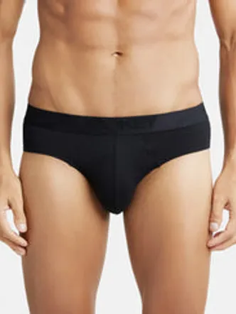 Tencel Micro Modal Cotton Elastane Stretch Solid Brief with Natural StayFresh Properties - Black