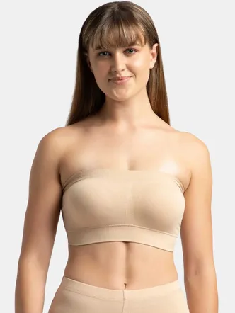 Wirefree Padded Micro Touch Nylon Elastane Stretch Bandeau Bra with Removable Pads and Detachable Transparent Straps - Light Skin