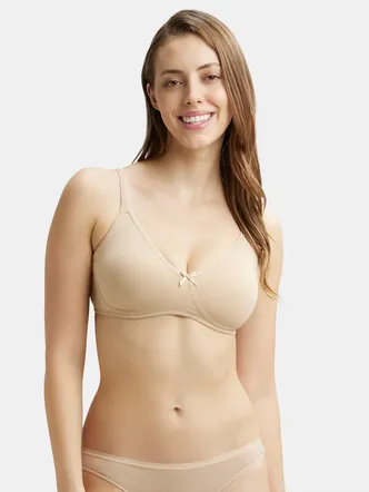 Wirefree Non Padded Super Combed Cotton Elastane Stretch Medium Coverage Everyday Bra with Concealed Shaper Panel - Skin