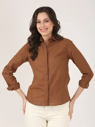 Coffee Brown Cotton Pintuck shirt