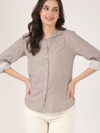 Classic Brown & White Striped Shirt