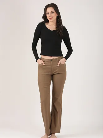 Khaki Flare Stretch Cotton Pant