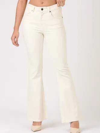 Flare High Rise Jeans-Ecru